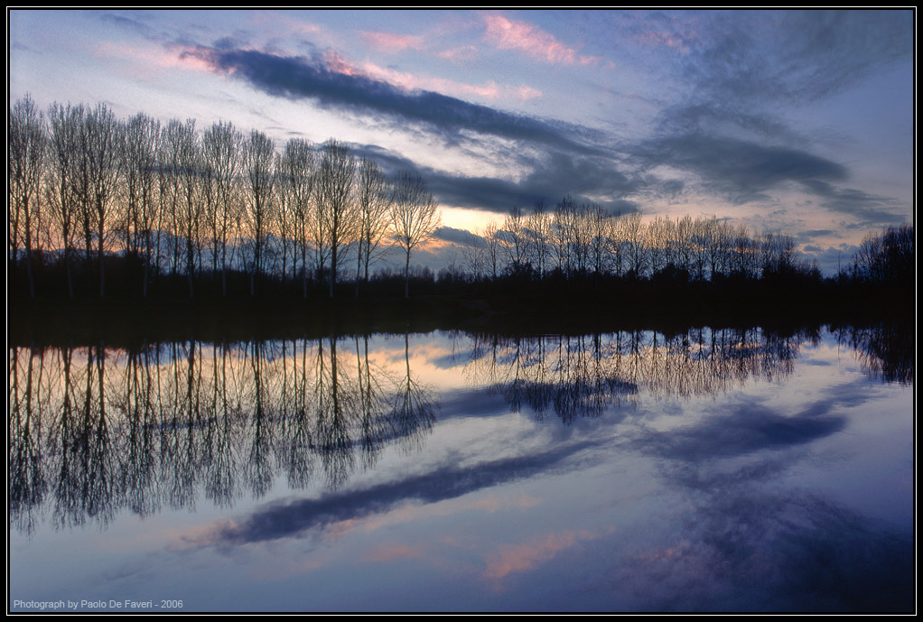 Il Po all'imbrunire. Vicino a Carignano, Torino.