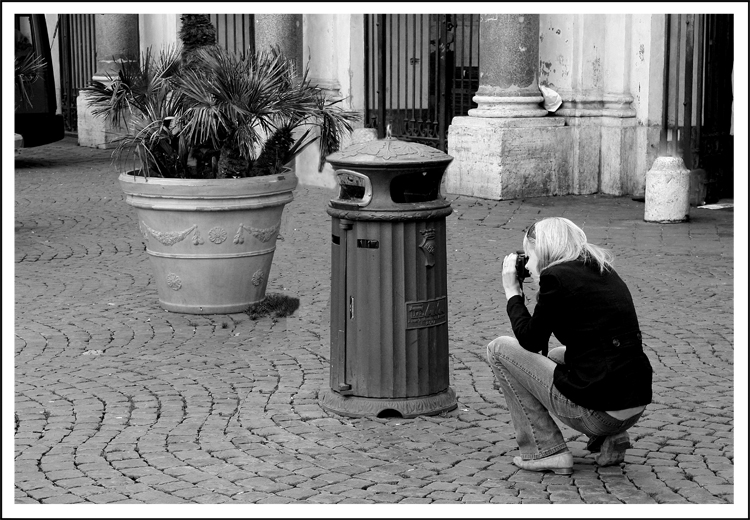 Pianta, secchio, donna...