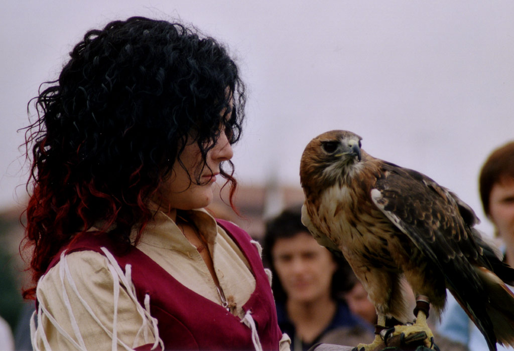 La falconiera con il suo bel pennuto