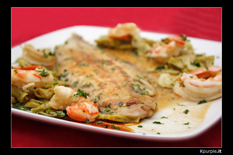 Sogliola con gamberi e carciofi#1