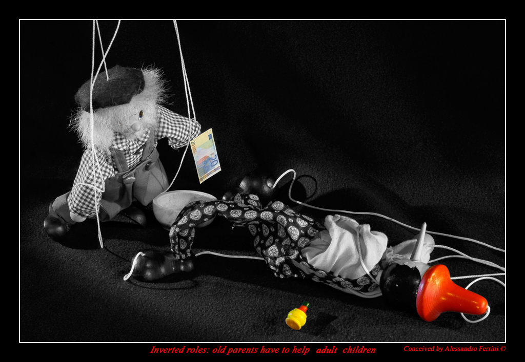 Inverted roles: old parents have to help adult children