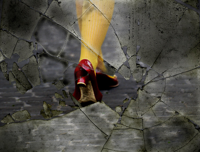 through broken glass