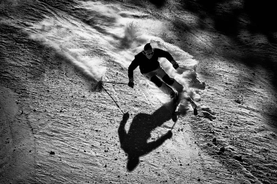 skiing on the dark snow