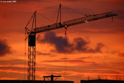crane at sunset