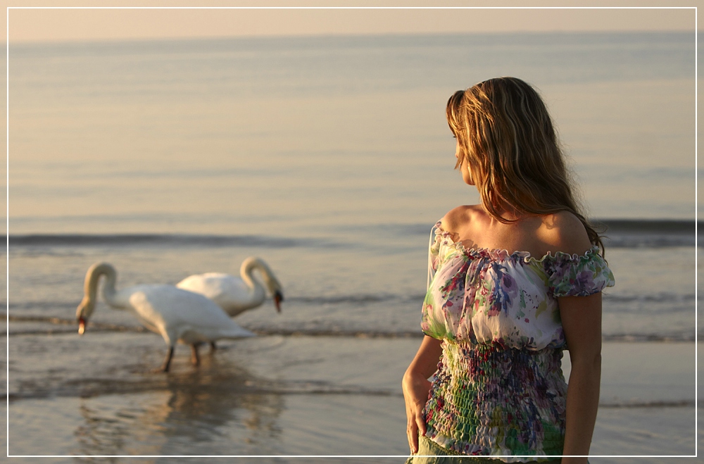 Ragazzza con due cigni