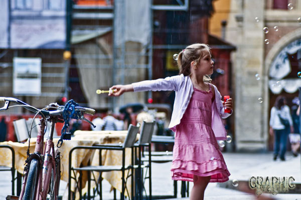 bimba, bolle di sapone