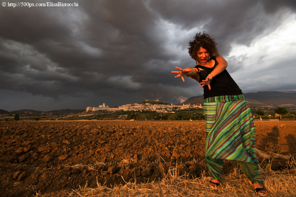 Crazy girl in the storm