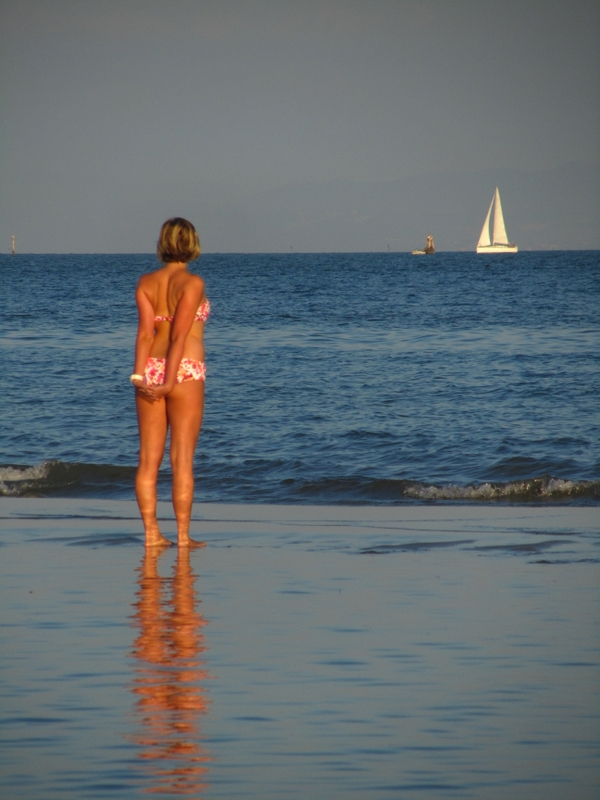 stretching on the beach