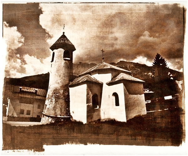 Cortina d'Ampezzo, cappella SS Trinita ;/) pinhole and Vandyke Brown print