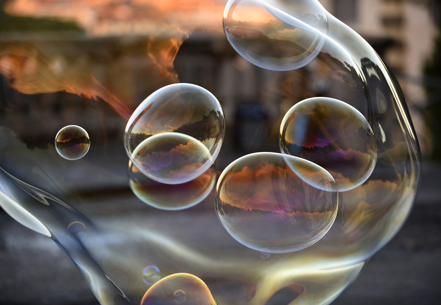 BOLLE DI SAPONE AL TRAMONTO