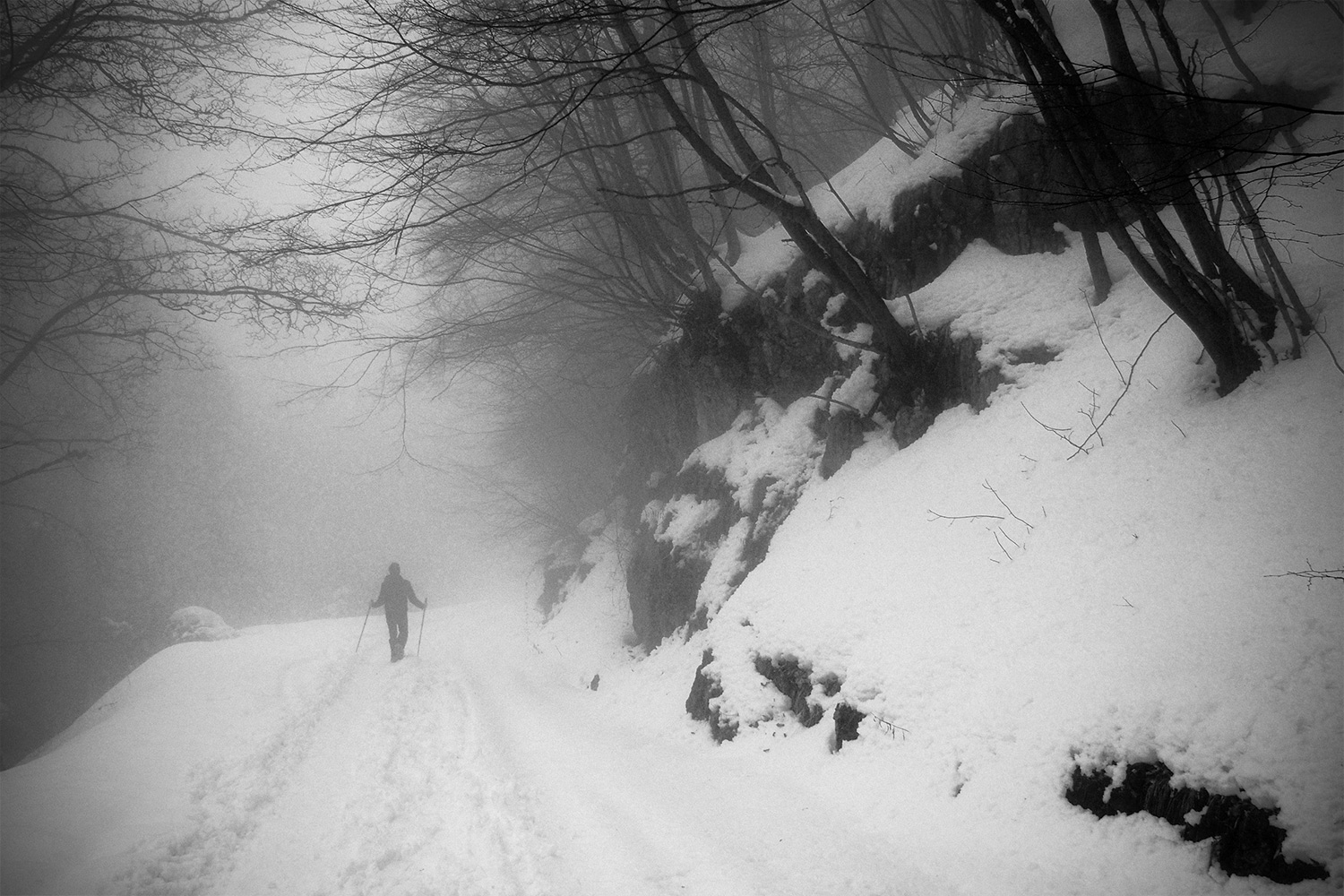 Camminando tra neve e nebbia
