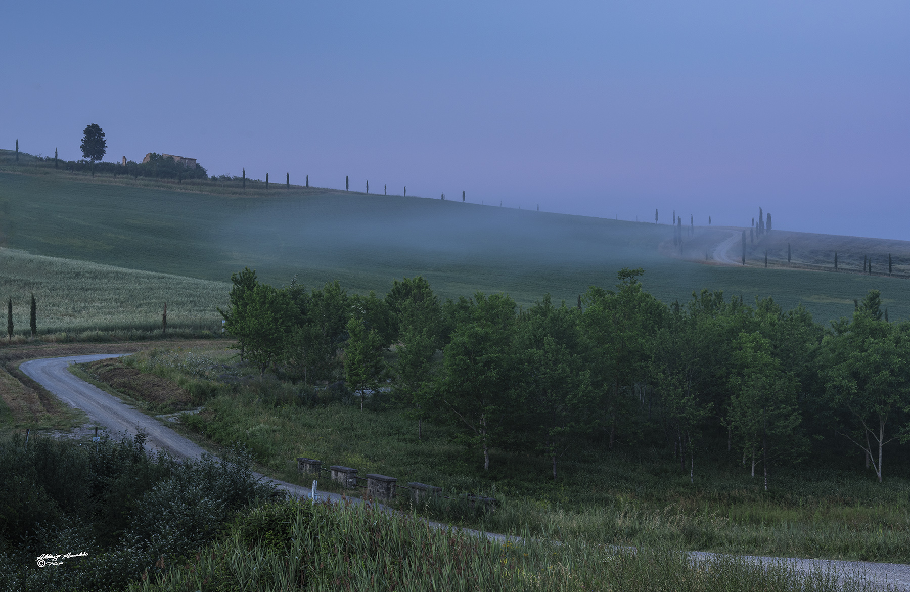 Lieve foschia dell'ora d'oro del mattino..