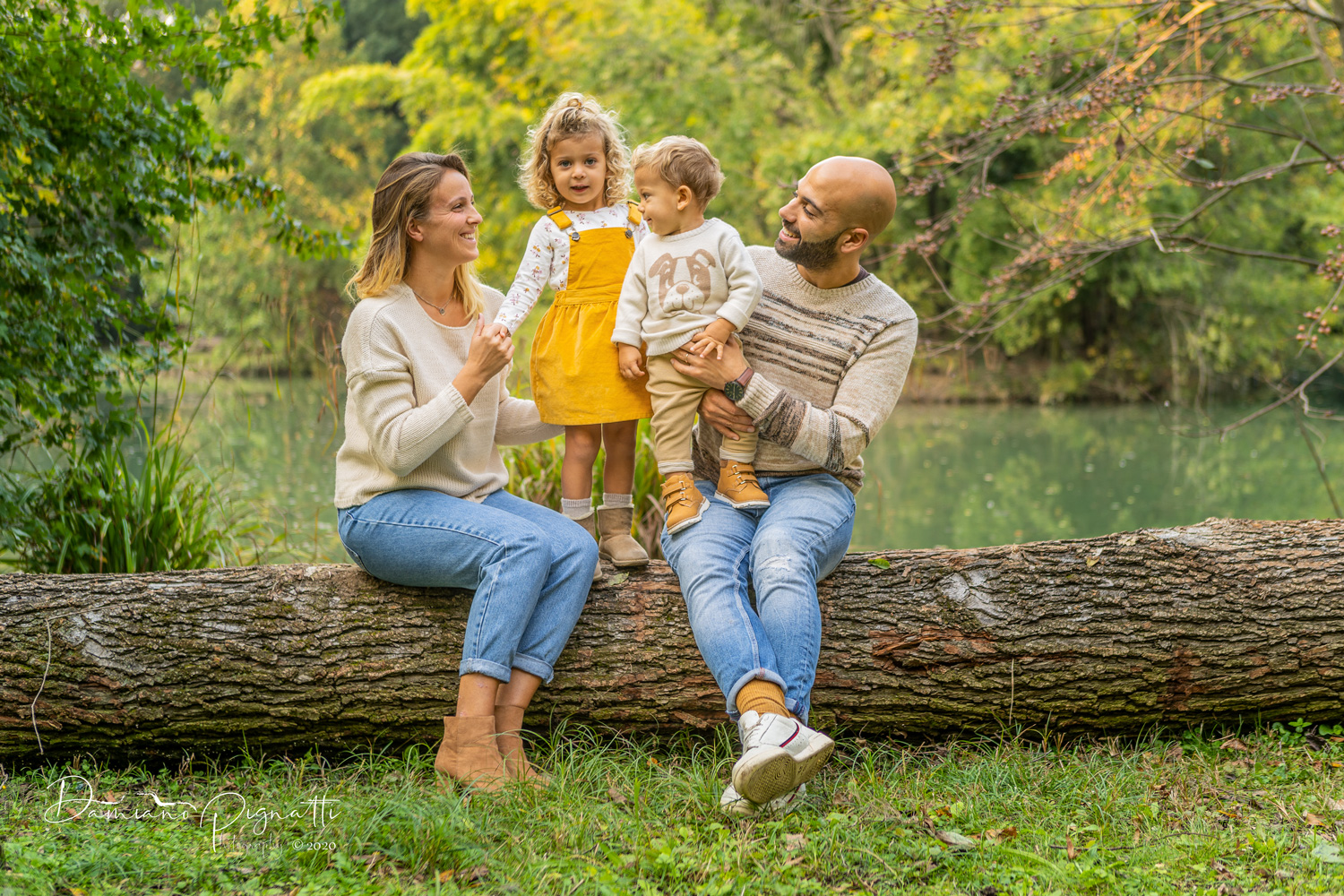 A beautiful family in the wood