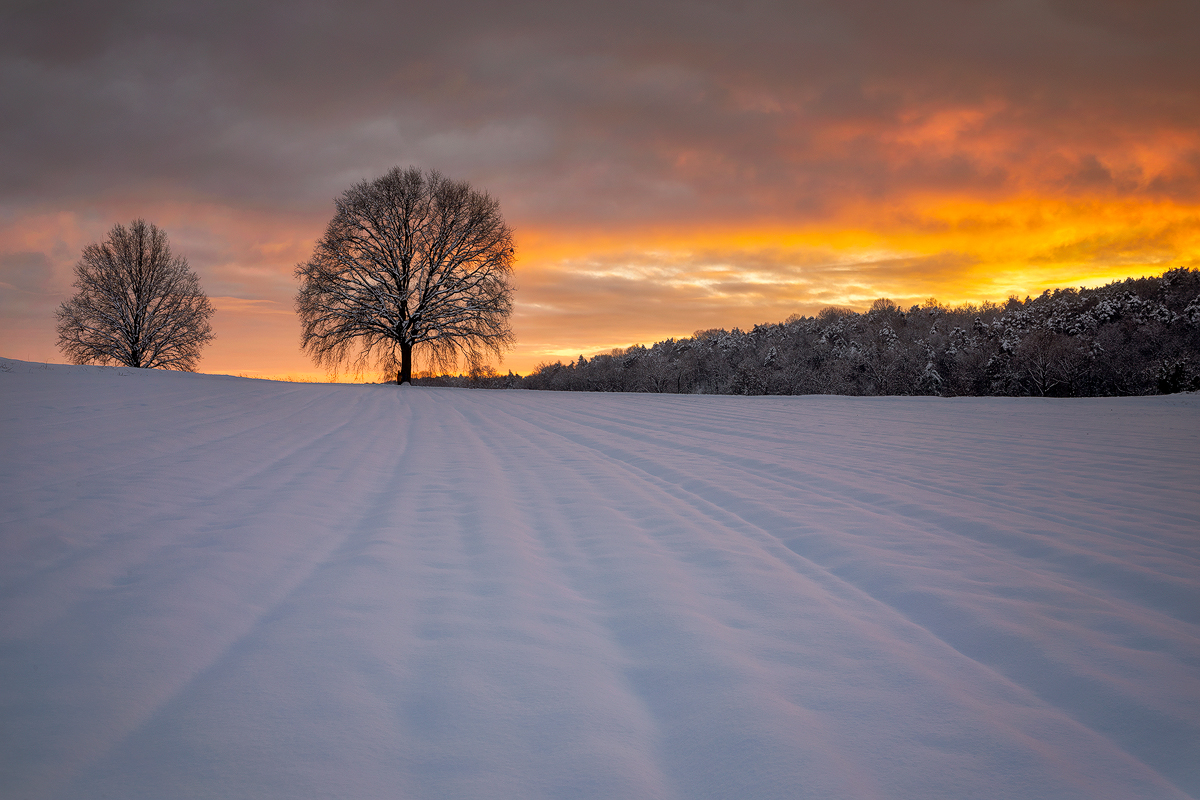 Sunset after snowfall