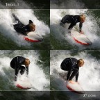 Surf sull'Eisbach, fiume che scorre al centro di Monaco di Baviera nell'Englischer Garten.