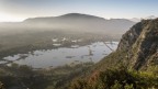 Vista delle torbiere del Sebino dal santuario della Madonna del Corno