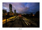 Chicago skyline with trains lights Chicago skyline with trains lights